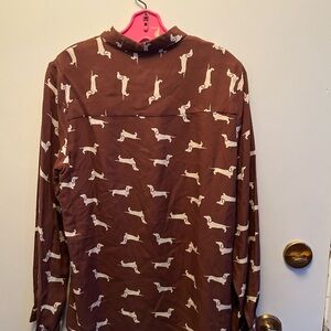 Brown Dog Print Women's Blouse